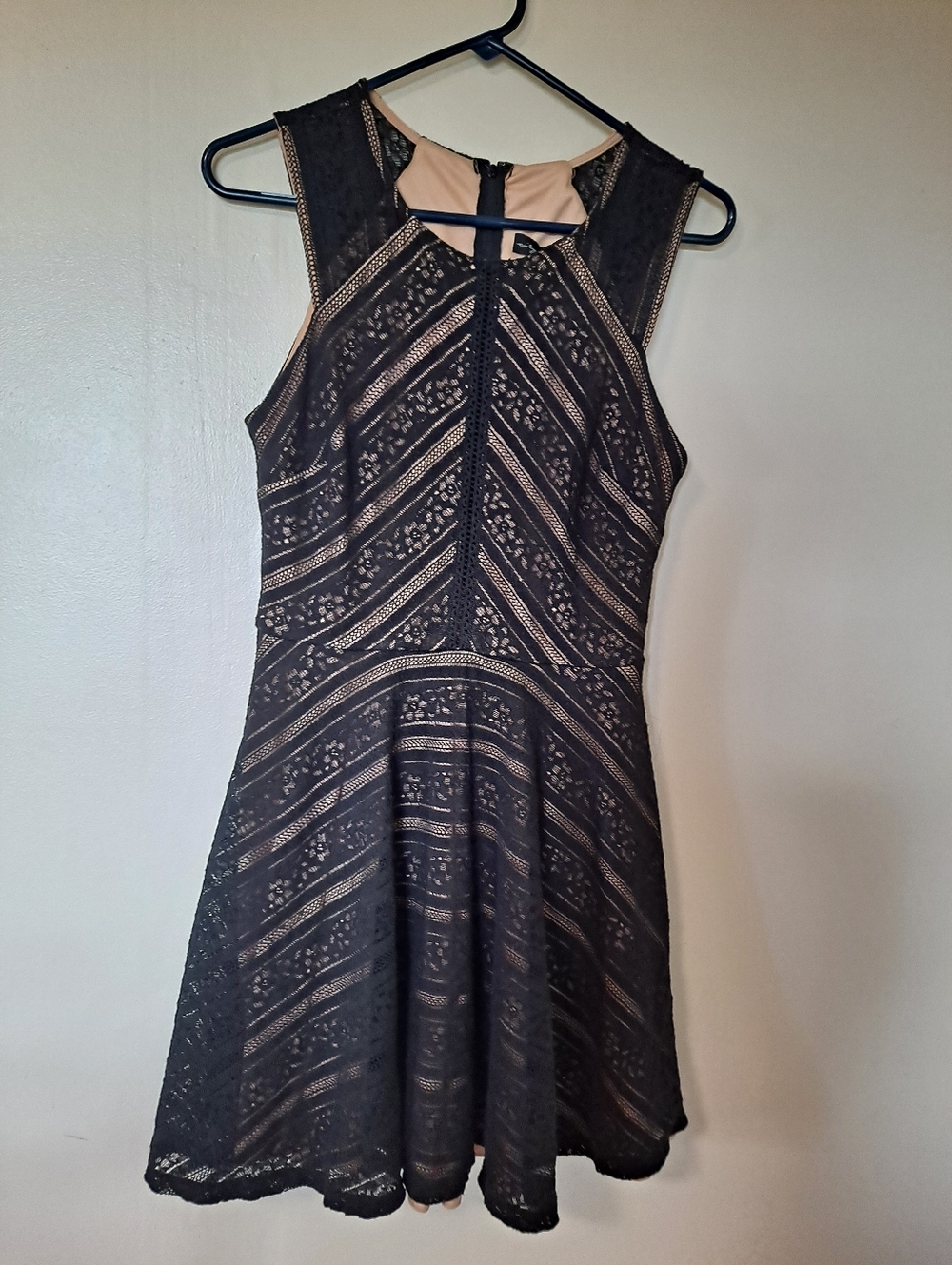 Sleeveless Black Lace Fit-and-Flare Dress with Nude Lining